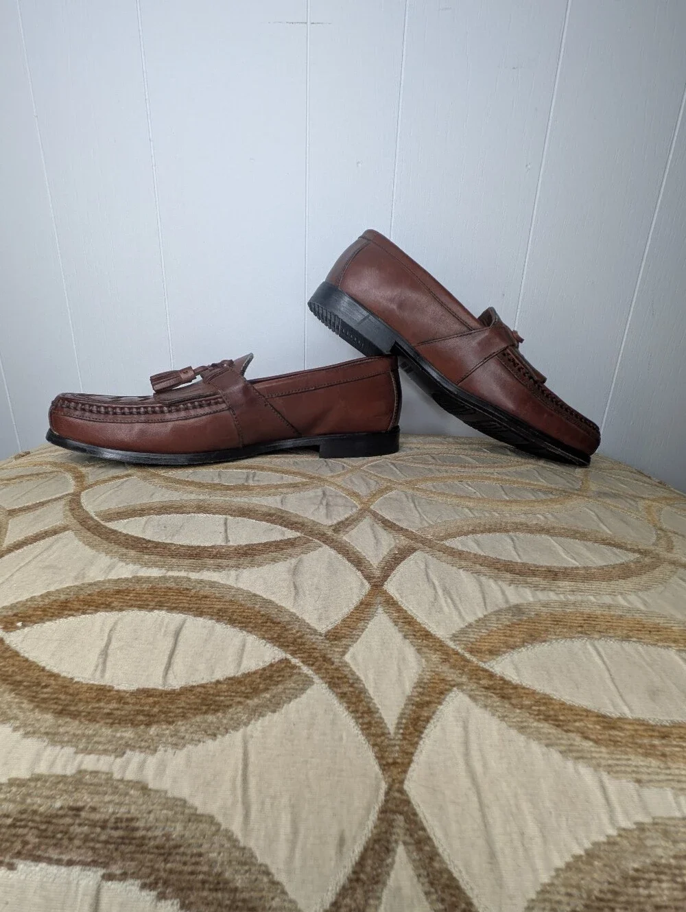 Johnston Murphy Halsey Woven Kiltie Tassel Brown Size 11 M Mens Slip On Loafer